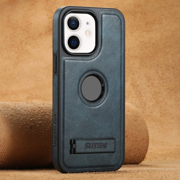 Suteni G2 Magsafe Oil Wax Leather Back Phone Case with Holder, For iPhone 12 Pro Max, For iPhone 12 Pro