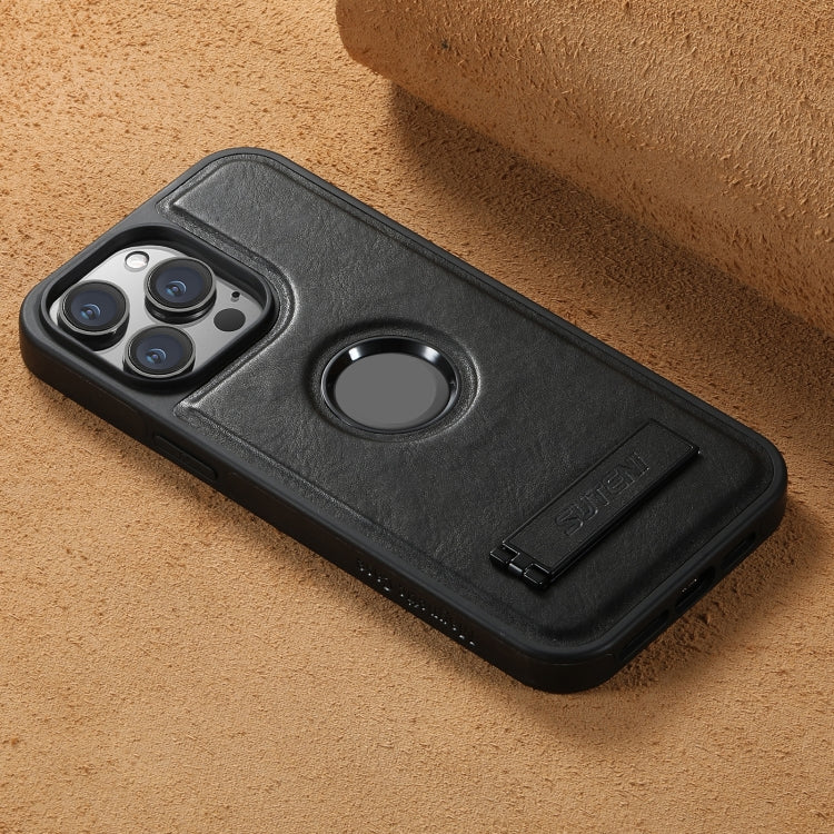 Suteni G2 Magsafe Oil Wax Leather Back Phone Case with Holder, For iPhone 12 Pro