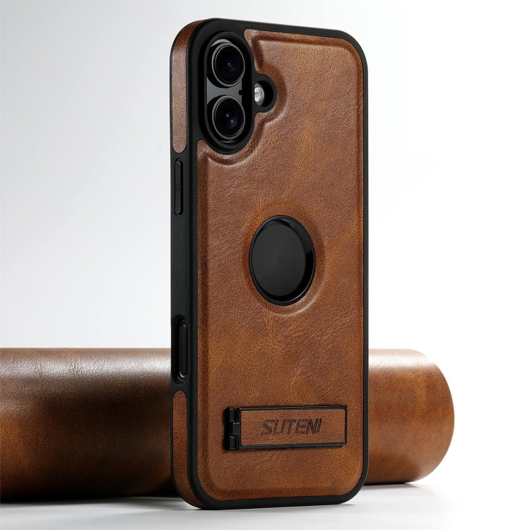 Suteni G2 Magsafe Oil Wax Leather Back Phone Case with Holder, For iPhone 14 Plus, For iPhone 14, For iPhone 14 Pro, For iPhone 14 Pro Max, For iPhone 13 Pro Max, For iPhone 13 Pro, For iPhone 13, For iPhone 12