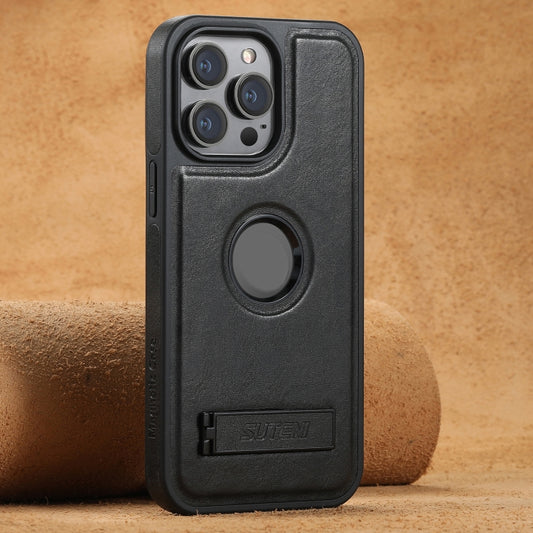 Suteni G2 Magsafe Oil Wax Leather Back Phone Case with Holder, For iPhone 14 Plus, For iPhone 14, For iPhone 14 Pro, For iPhone 14 Pro Max, For iPhone 13 Pro Max, For iPhone 13 Pro, For iPhone 13, For iPhone 12