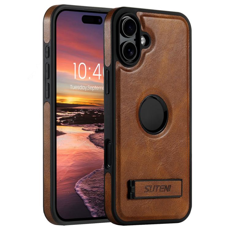 Suteni G2 Magsafe Oil Wax Leather Back Phone Case with Holder, For iPhone 14 Plus, For iPhone 14, For iPhone 14 Pro, For iPhone 14 Pro Max, For iPhone 13 Pro Max, For iPhone 13 Pro, For iPhone 13, For iPhone 12