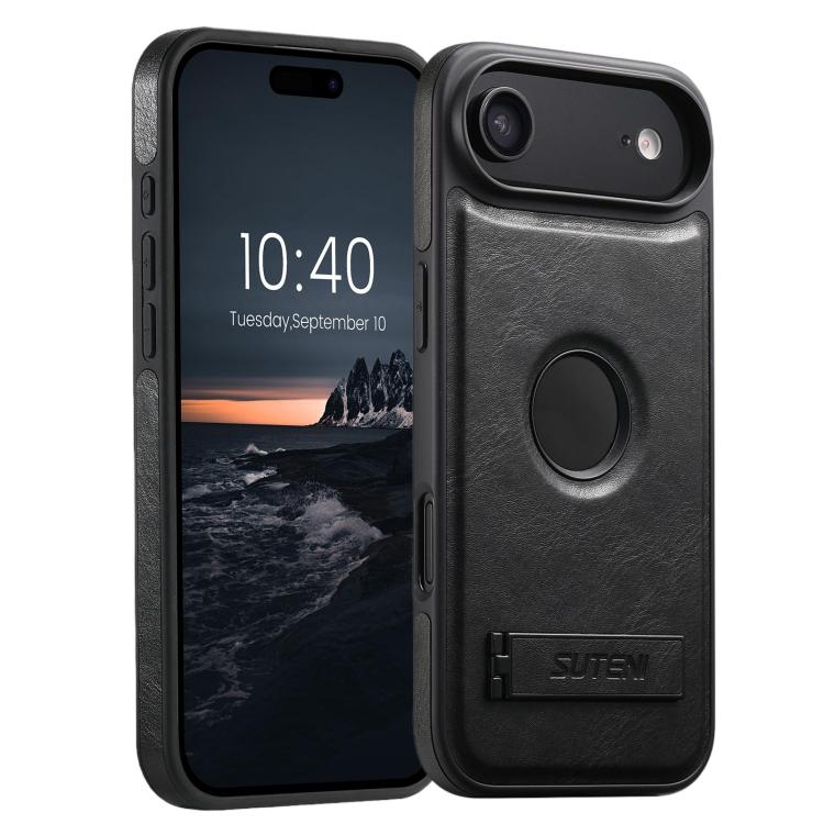 Suteni G2 Magsafe Oil Wax Leather Back Phone Case with Holder, For iPhone 16 Pro Max, For iPhone 16 Pro, For iPhone 16 Plus, For iPhone 16, For iPhone 15 Pro Max, For iPhone 15 Pro, For iPhone 15 Plus, For iPhone 15