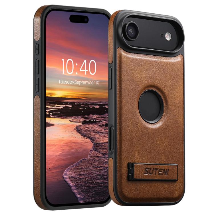 Suteni G2 Magsafe Oil Wax Leather Back Phone Case with Holder, For iPhone 16 Pro Max, For iPhone 16 Pro, For iPhone 16 Plus, For iPhone 16, For iPhone 15 Pro Max, For iPhone 15 Pro, For iPhone 15 Plus, For iPhone 15