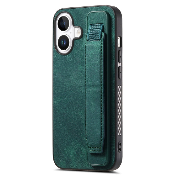Retro Wristband Holder Leather Back Phone Case, For iPhone 16 Pro Max, For iPhone 16 Pro, For iPhone 16 Plus, For iPhone 16