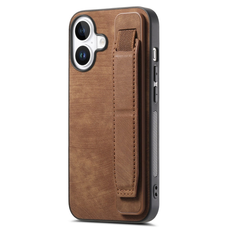 Retro Wristband Holder Leather Back Phone Case, For iPhone 16 Pro Max, For iPhone 16 Pro, For iPhone 16 Plus, For iPhone 16