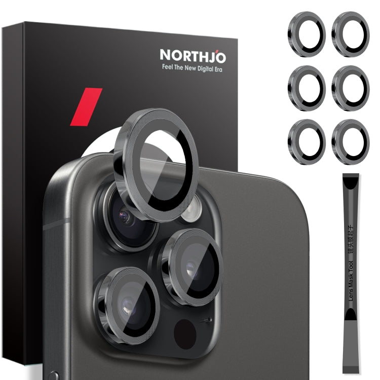 NORTHJO 2 Set 6pcs Camera Lens Protector Cover Metal Ring, For iPhone 15 Pro / 15 Pro Max