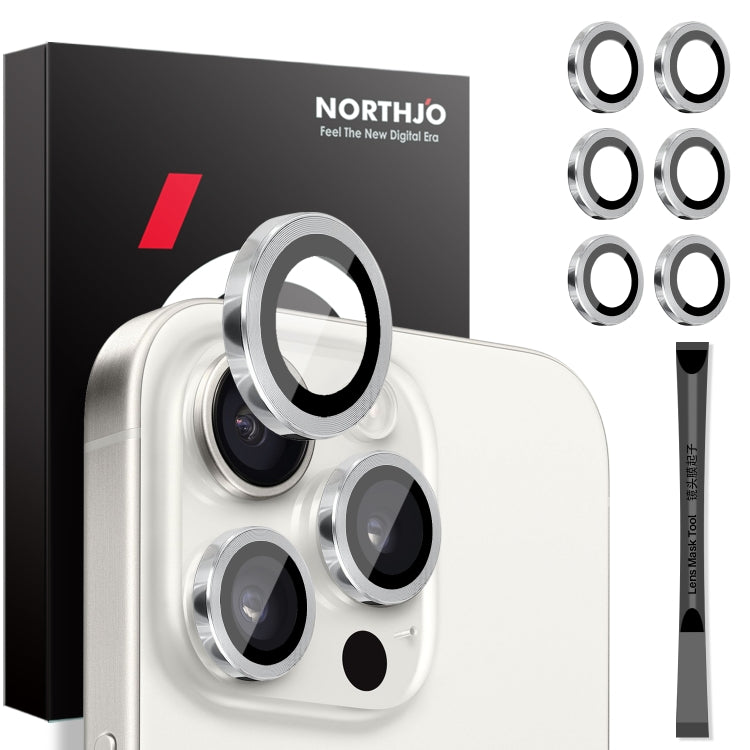 NORTHJO 2 Set 6pcs Camera Lens Protector Cover Metal Ring, For iPhone 15 Pro / 15 Pro Max