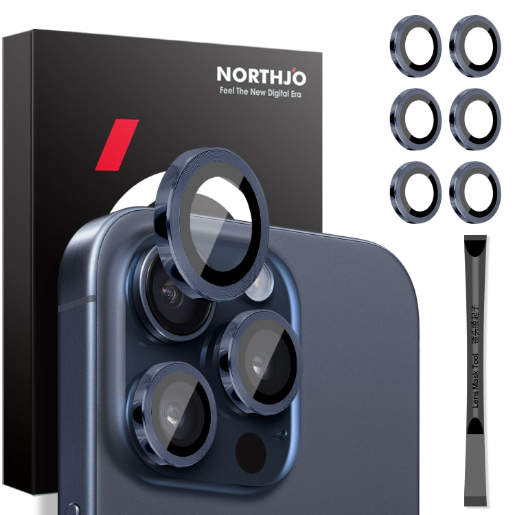 NORTHJO 2 Set 6pcs Camera Lens Protector Cover Metal Ring, For iPhone 15 Pro / 15 Pro Max