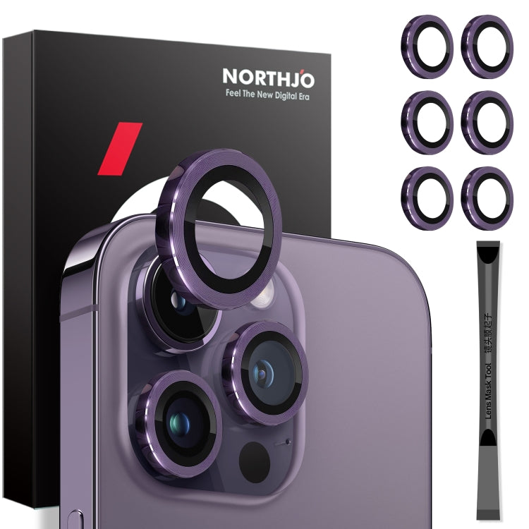 NORTHJO 2 Set 6pcs Camera Lens Protector Cover Metal Ring, For iPhone 15 Pro / 15 Pro Max