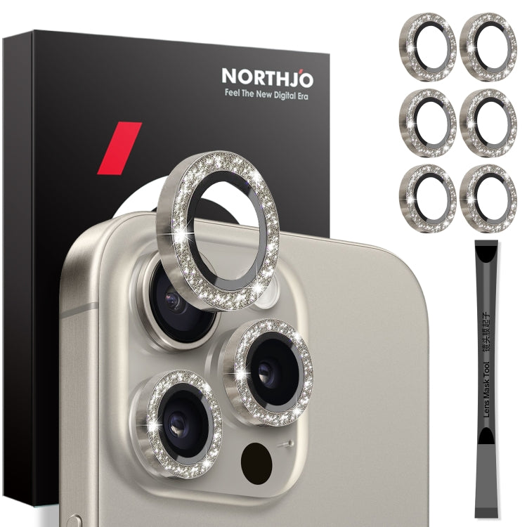 NORTHJO 2 Set 6pcs Camera Lens Protector Glitter Metal Ring Film, For iPhone 15 Pro / 15 Pro Max