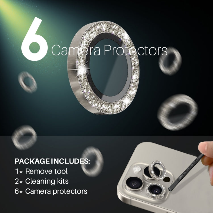 NORTHJO 2 Set 6pcs Camera Lens Protector Glitter Metal Ring Film, For iPhone 15 Pro / 15 Pro Max