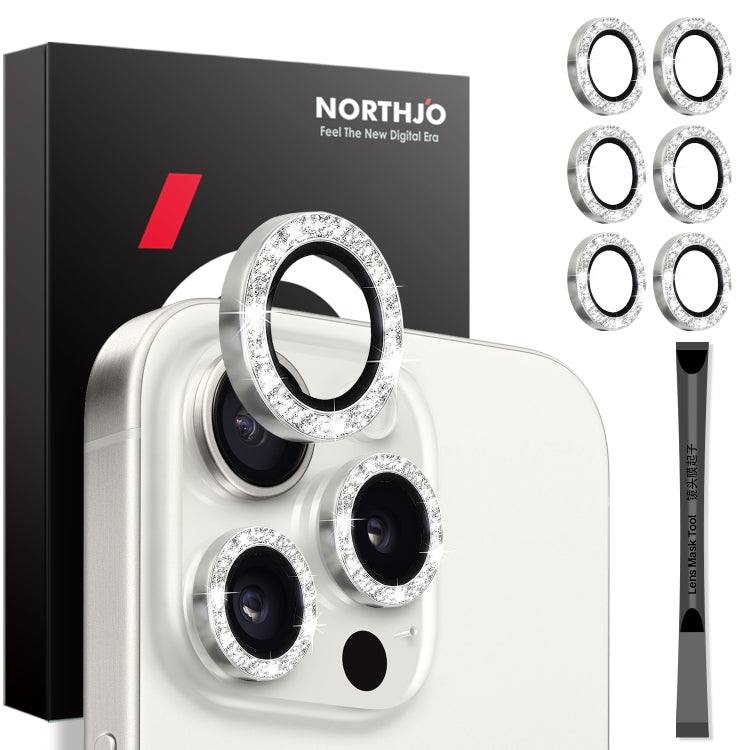 NORTHJO 2 Set 6pcs Camera Lens Protector Glitter Metal Ring Film, For iPhone 15 Pro / 15 Pro Max