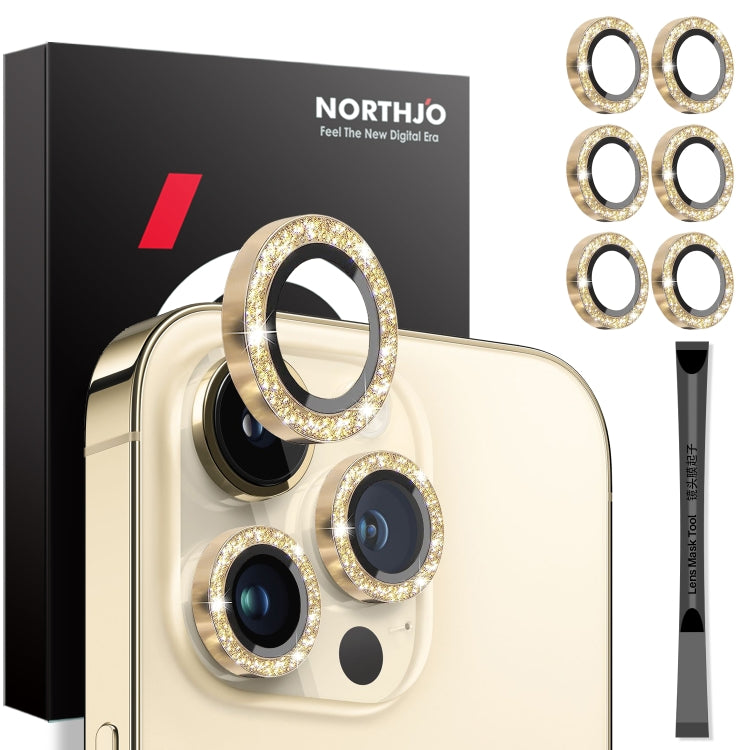 NORTHJO 2 Set 6pcs Camera Lens Protector Glitter Metal Ring Film, For iPhone 15 Pro / 15 Pro Max