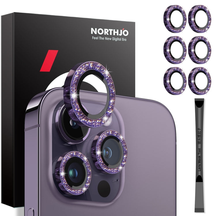 NORTHJO 2 Set 6pcs Camera Lens Protector Glitter Metal Ring Film, For iPhone 15 Pro / 15 Pro Max