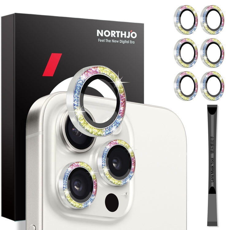 NORTHJO 2 Set 6pcs Camera Lens Protector Glitter Metal Ring Film, For iPhone 15 Pro / 15 Pro Max