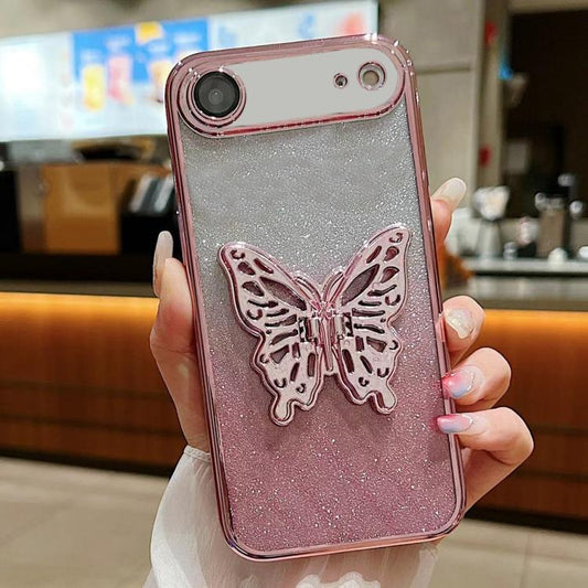 Electroplated Gradient Glitter 3D Butterfly TPU Phone Case, For iPhone Air, For iPhone 16 Pro Max, For iPhone 16 Pro, For iPhone 16 Plus