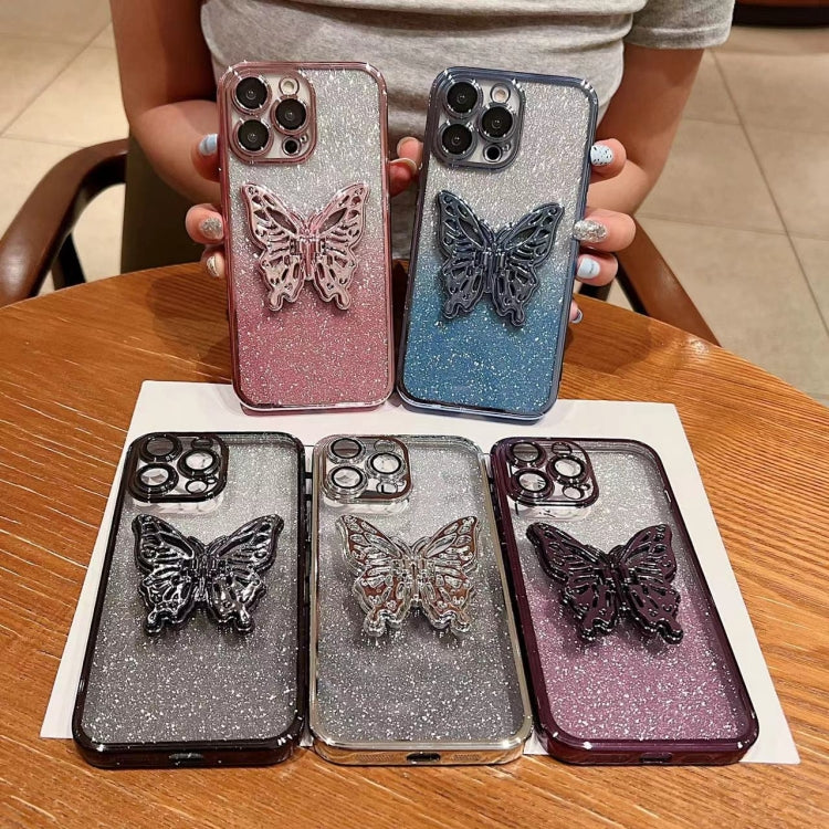 Electroplated Gradient Glitter 3D Butterfly TPU Phone Case, For iPhone 13 mini, For iPhone 12, For iPhone 12 Pro Max, For iPhone 12 Pro