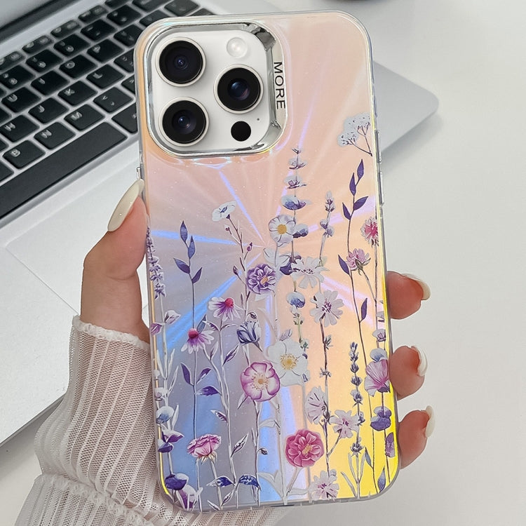 Electroplating Laser Flower Texture TPU Phone Case, For iPhone 15 Pro Max