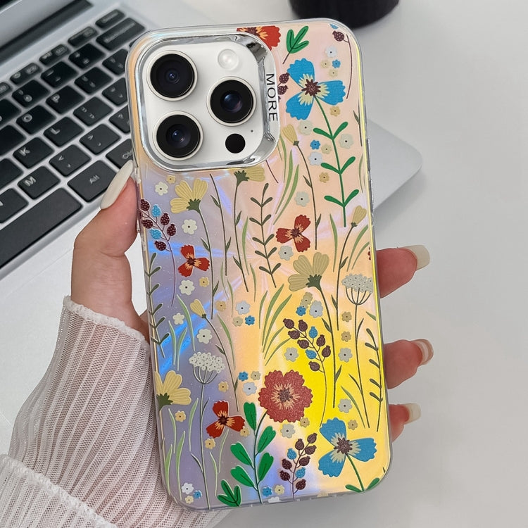 Electroplating Laser Flower Texture TPU Phone Case, For iPhone 15 Pro Max