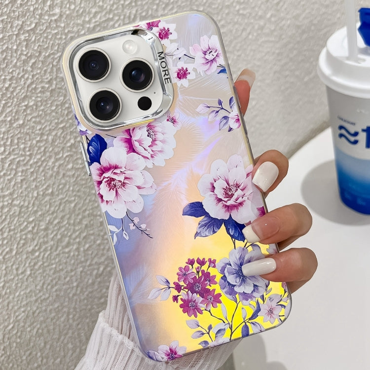 Electroplating Laser Flower Texture TPU Phone Case, For iPhone 15 Pro Max