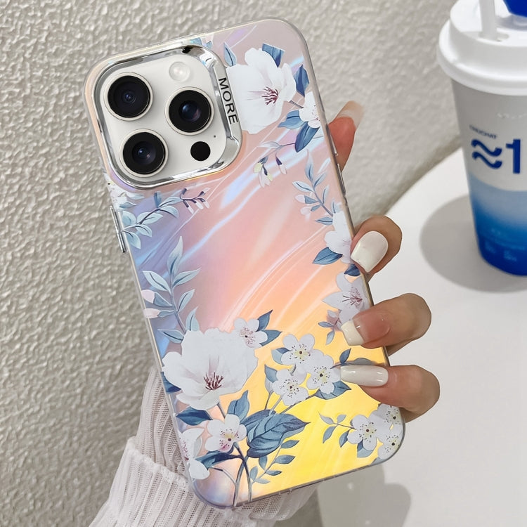 Electroplating Laser Flower Texture TPU Phone Case, For iPhone 15 Pro Max