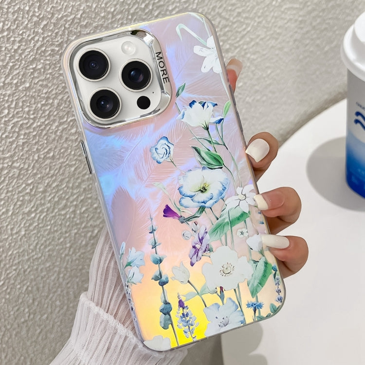 Electroplating Laser Flower Texture TPU Phone Case, For iPhone 15 Pro Max
