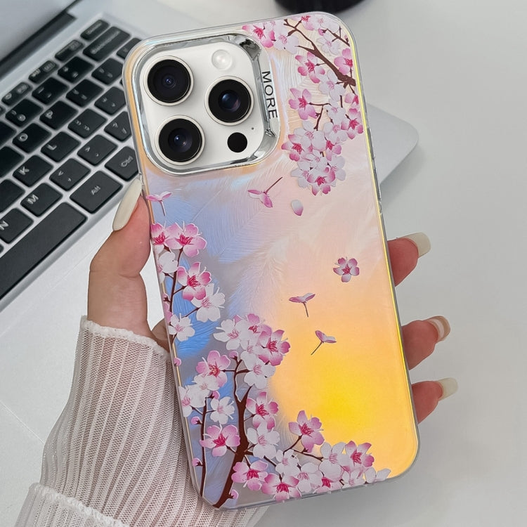 Electroplating Laser Flower Texture TPU Phone Case, For iPhone 15 Pro