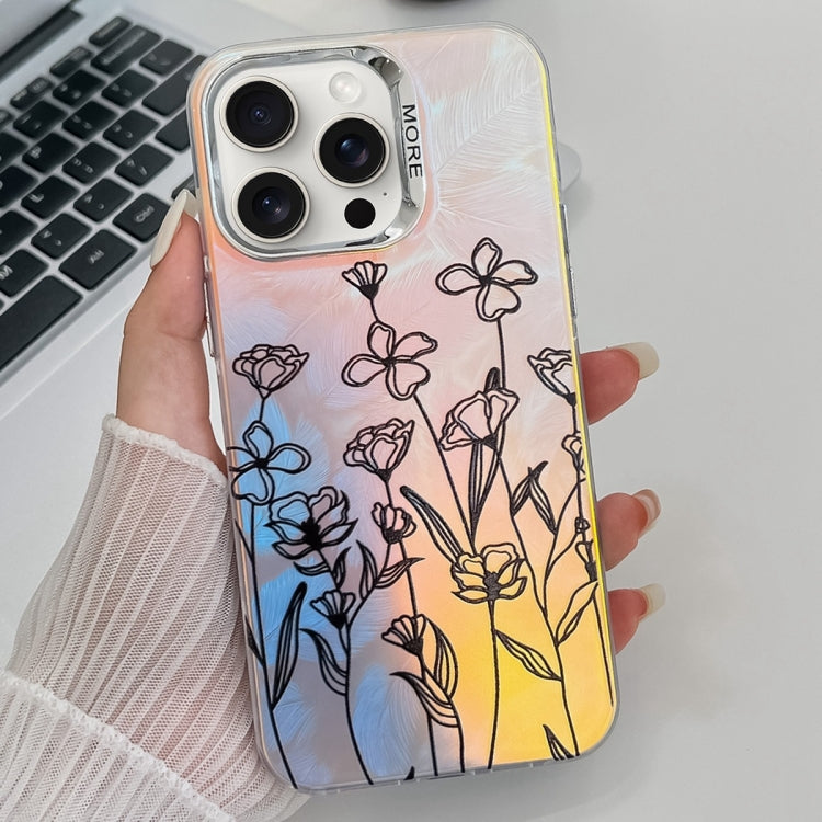 Electroplating Laser Flower Texture TPU Phone Case, For iPhone 15 Pro