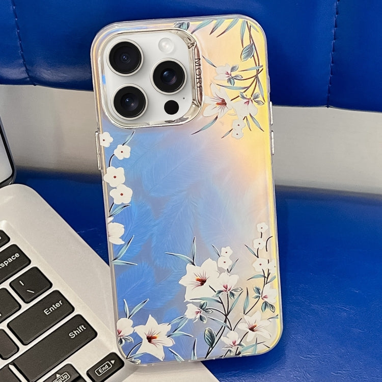 Electroplating Laser Flower Texture TPU Phone Case, For iPhone 15 Pro