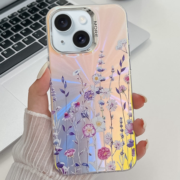 Electroplating Laser Flower Texture TPU Phone Case, For iPhone 15