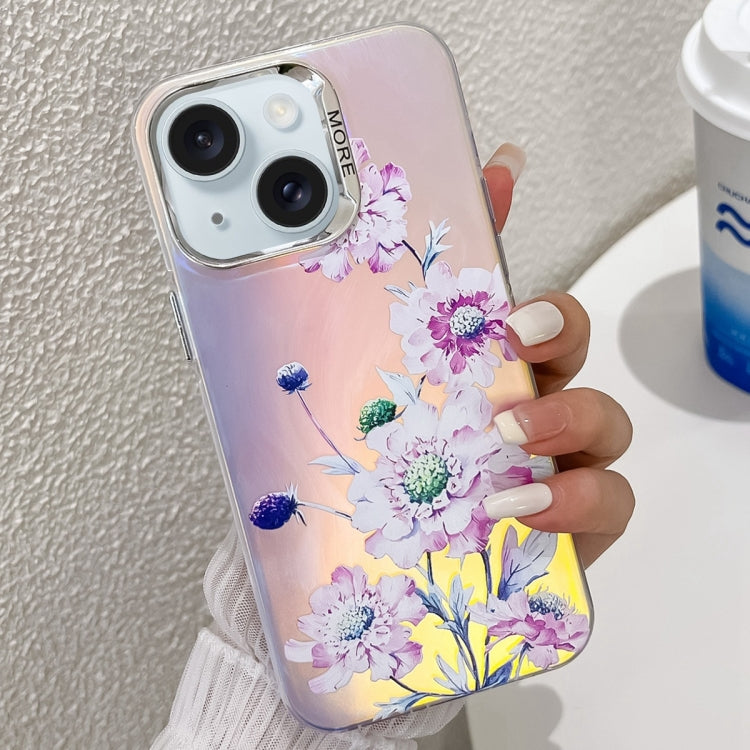 Electroplating Laser Flower Texture TPU Phone Case, For iPhone 15