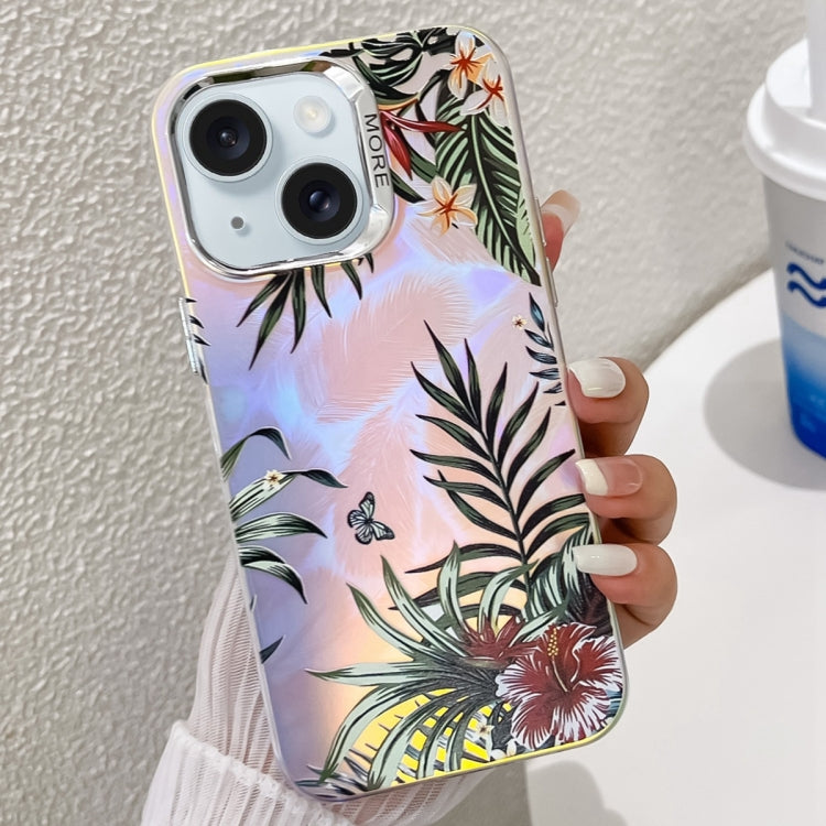 Electroplating Laser Flower Texture TPU Phone Case, For iPhone 15