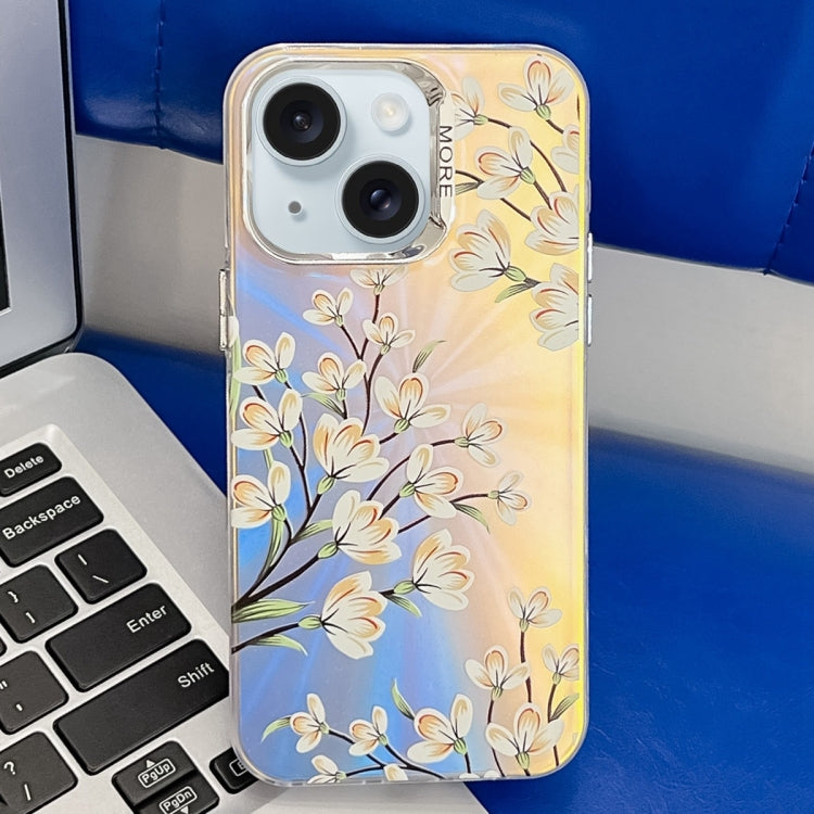 Electroplating Laser Flower Texture TPU Phone Case, For iPhone 15