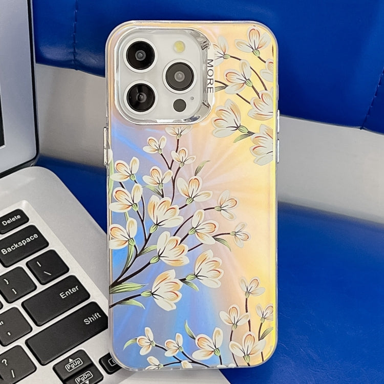 Electroplating Laser Flower Texture TPU Phone Case, For iPhone 14 Pro