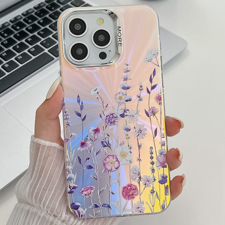 Electroplating Laser Flower Texture TPU Phone Case, For iPhone 14 Pro Max