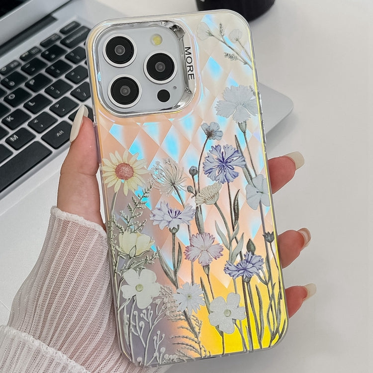 Electroplating Laser Flower Texture TPU Phone Case, For iPhone 13 Pro