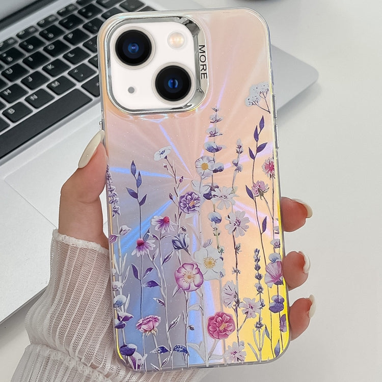 Electroplating Laser Flower Texture TPU Phone Case, For iPhone 13