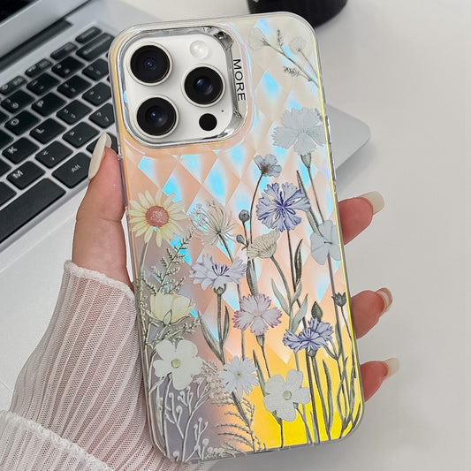 Electroplating Laser Flower Texture TPU Phone Case, For iPhone 16 Pro Max