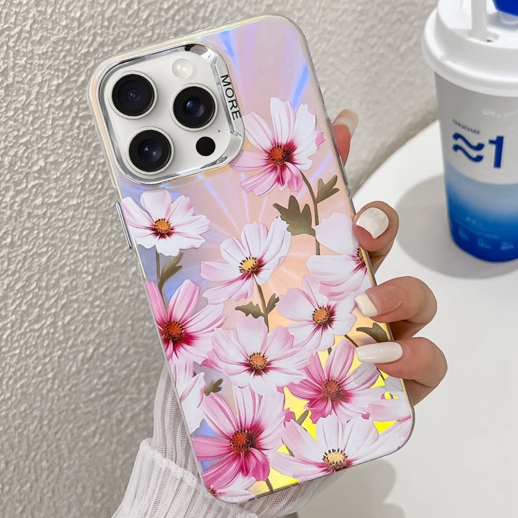 Electroplating Laser Flower Texture TPU Phone Case, For iPhone 16 Pro Max