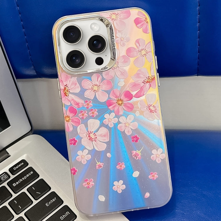 Electroplating Laser Flower Texture TPU Phone Case, For iPhone 16 Pro Max