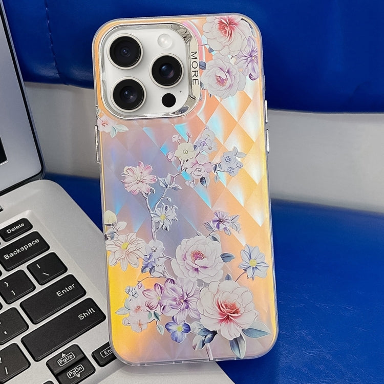 Electroplating Laser Flower Texture TPU Phone Case, For iPhone 16 Pro Max