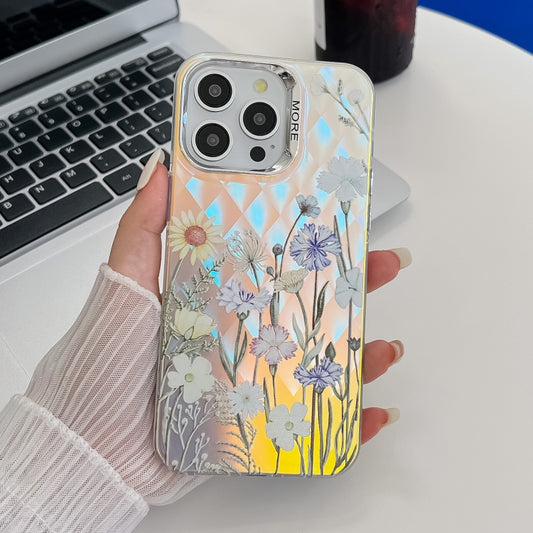 Electroplating Laser Flower Texture TPU Phone Case, For iPhone 16 Pro