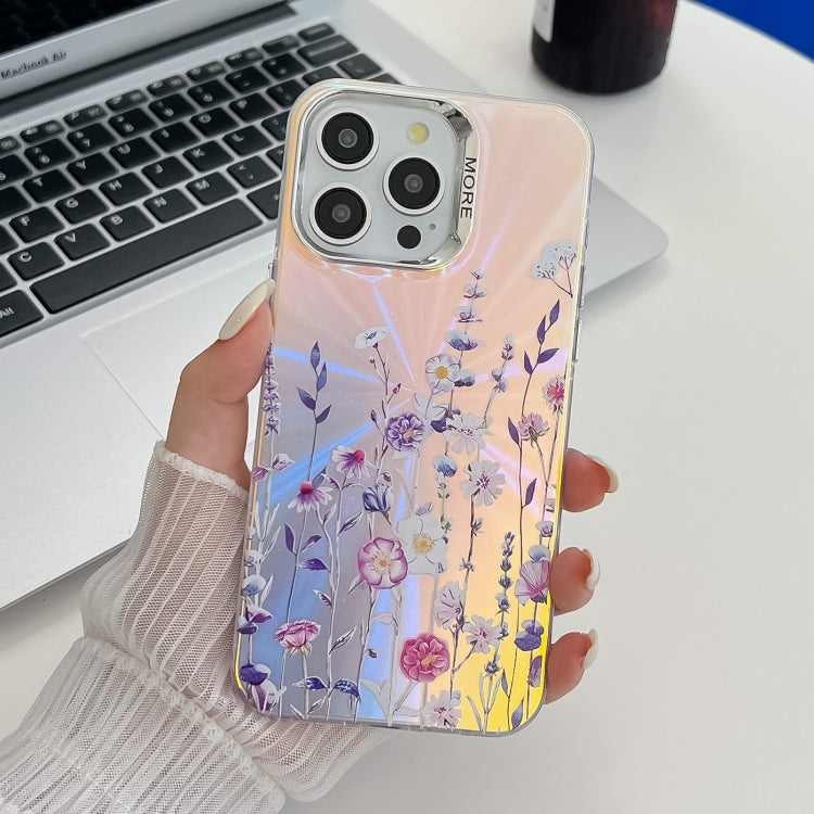 Electroplating Laser Flower Texture TPU Phone Case, For iPhone 16 Pro