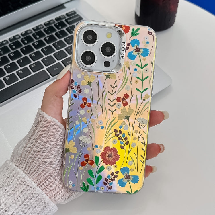 Electroplating Laser Flower Texture TPU Phone Case, For iPhone 16 Pro