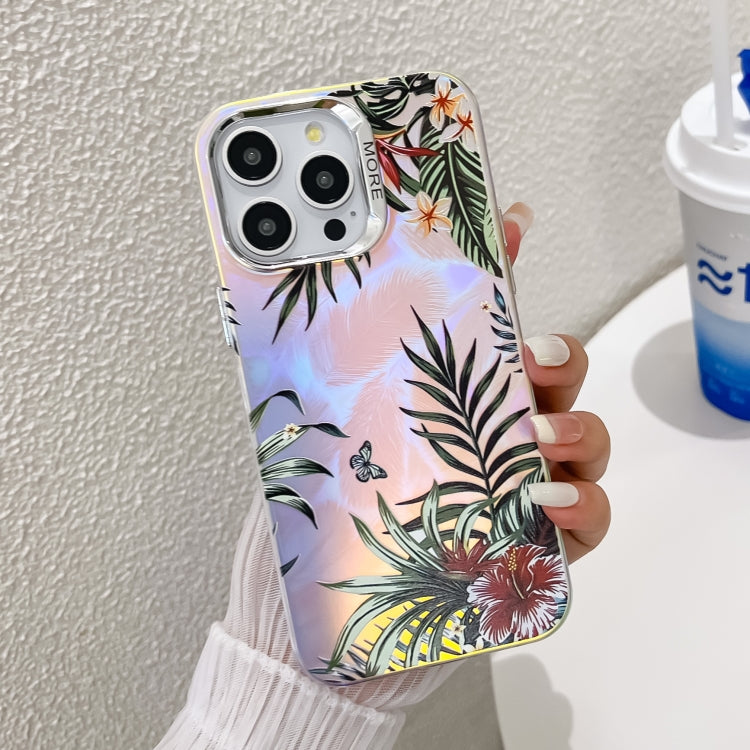 Electroplating Laser Flower Texture TPU Phone Case, For iPhone 16 Pro