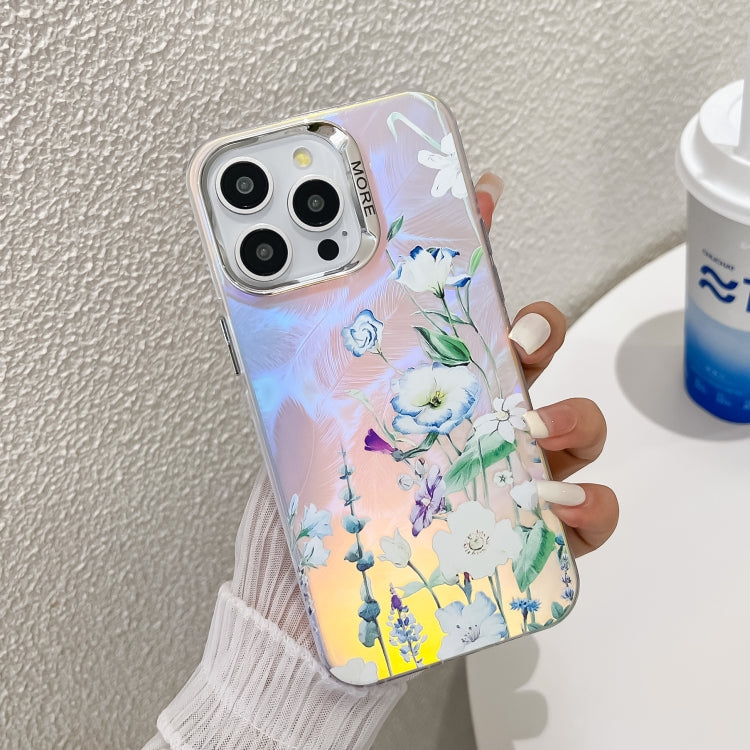 Electroplating Laser Flower Texture TPU Phone Case, For iPhone 16 Pro