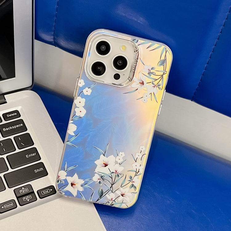 Electroplating Laser Flower Texture TPU Phone Case, For iPhone 16 Pro