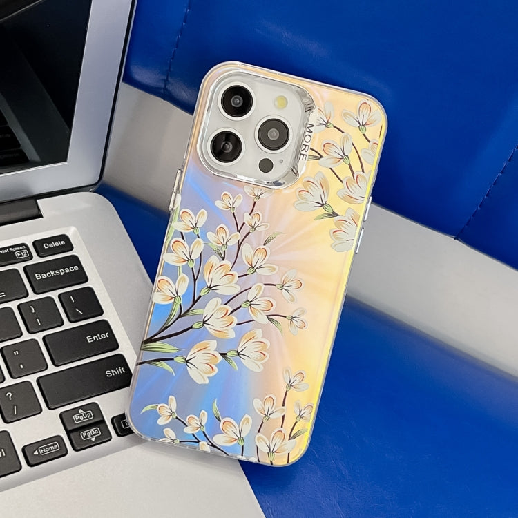 Electroplating Laser Flower Texture TPU Phone Case, For iPhone 16 Pro