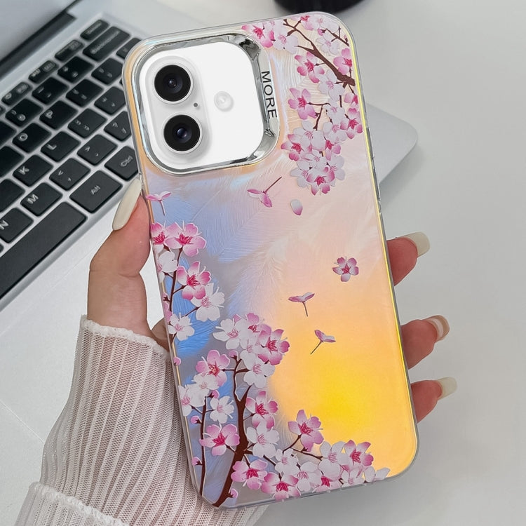 Electroplating Laser Flower Texture TPU Phone Case, For iPhone 16 Plus