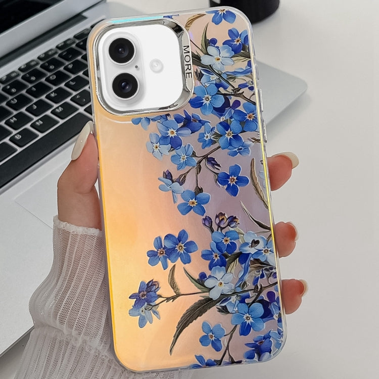 Electroplating Laser Flower Texture TPU Phone Case, For iPhone 16 Plus